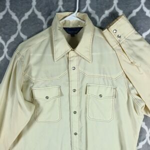 VTG Career Club Western Shirt Men Size L Cream Pearl Snap Dagger Collar Cowboy